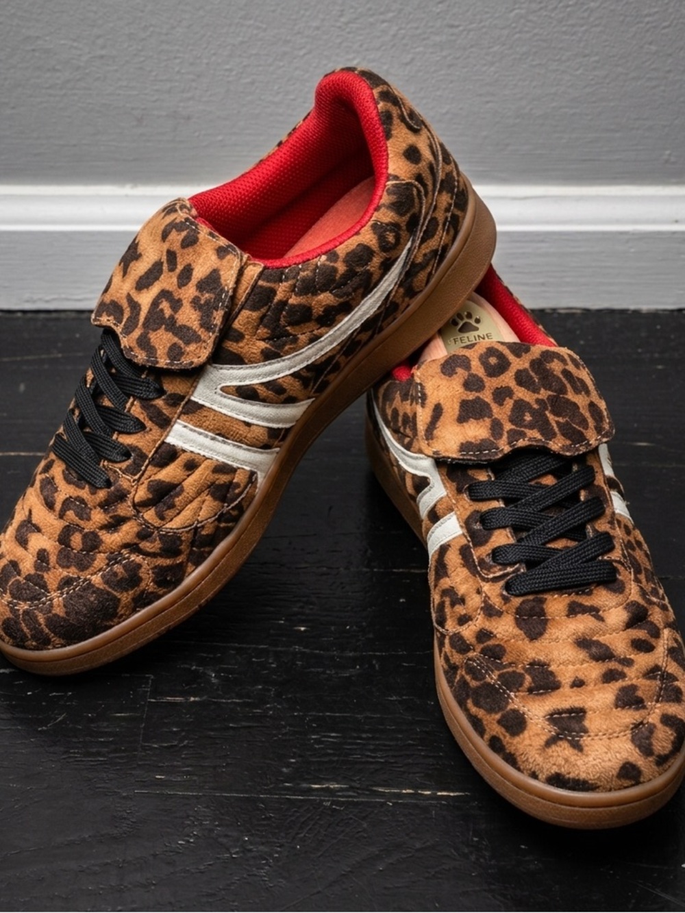 New Steve Madden Madrid Leopard Print Sneakers NWT Gum Sole Brown & Black Size 8